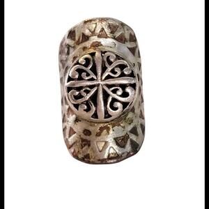 Vintage Ornate Sterling Silver and Brown Large, Ornate Ring Size 5.75